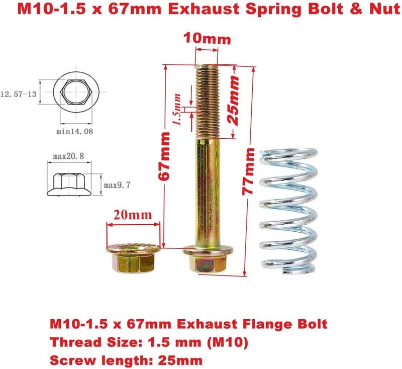 RWRAPS 2-Pack Exhaust Bolt and Spring M10-1.5x67mm Exhaust Spring Bolt & Nut Harware kit - Image 1